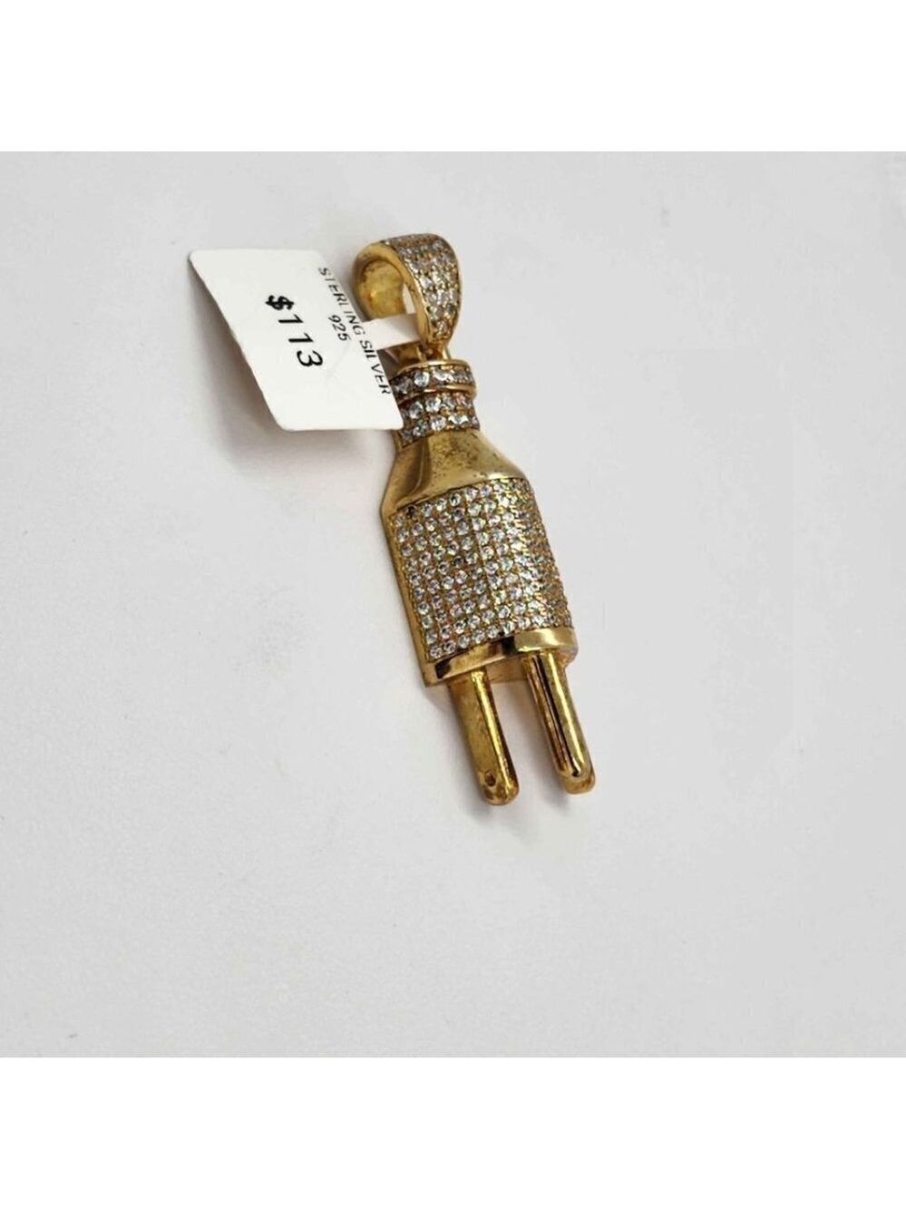 Edgy Sterling Silver Plug Pendant with Dazzling Cubic Zirconia Stones